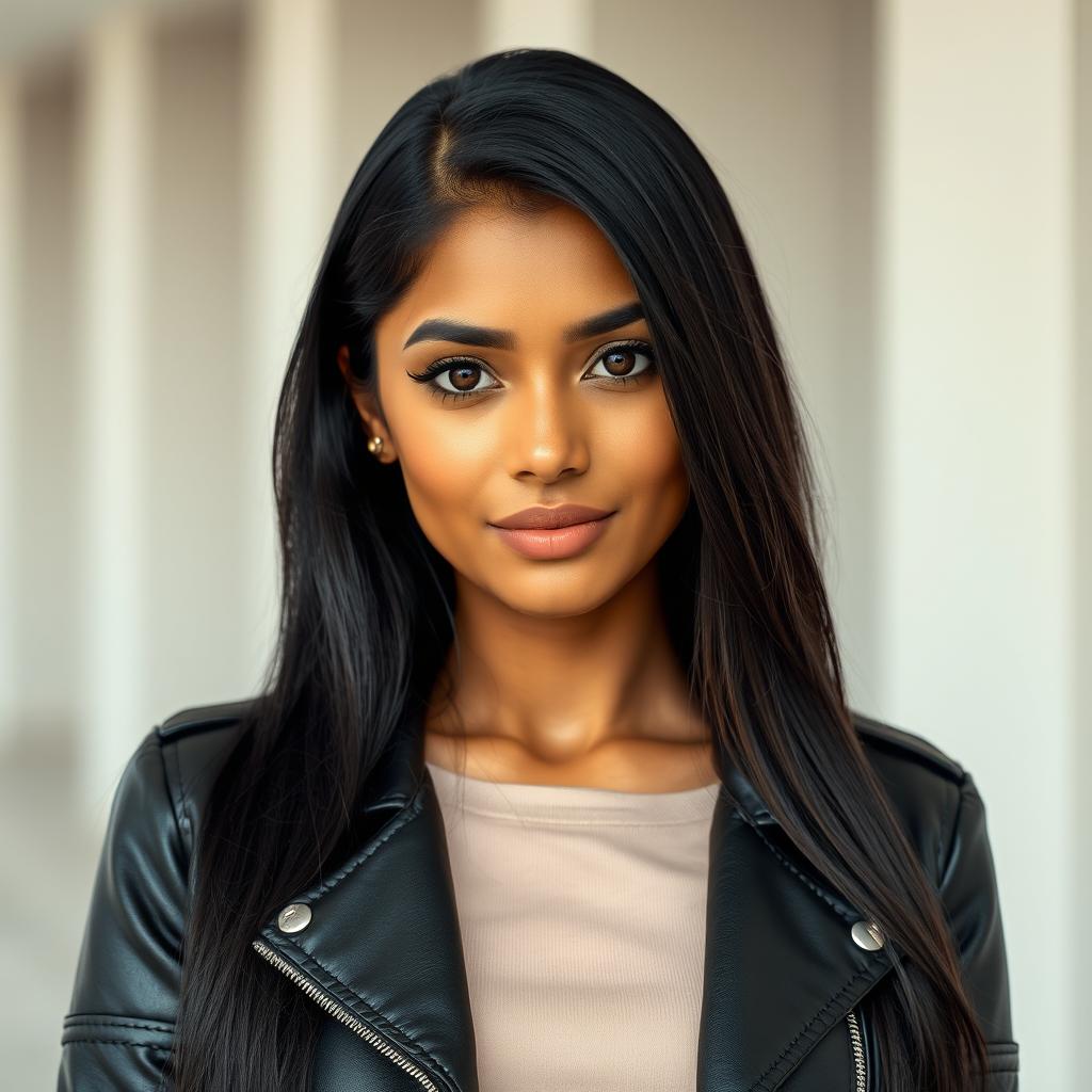 An ultra-realistic portrait of a 25-year-old Indian female influencer with a modern, stylish look