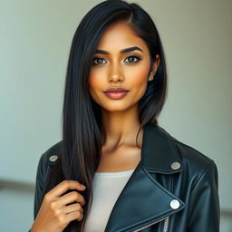 An ultra-realistic portrait of a 25-year-old Indian female influencer with a modern, stylish look