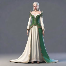 Create an image of a female elf dressed elegantly in a noblewoman's skirt.