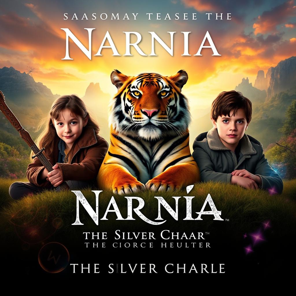 A teaser poster for 'NARNIA 4: The Silver Chair' featuring Georgie Henley and Will Poulter prominently