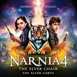 A teaser poster for 'NARNIA 4: The Silver Chair' featuring Georgie Henley and Will Poulter prominently