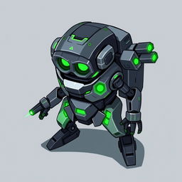 A 2D futuristic enemy minion designed in a top-down view, featuring a compact, robotic design with a blend of angular shapes and smooth curves