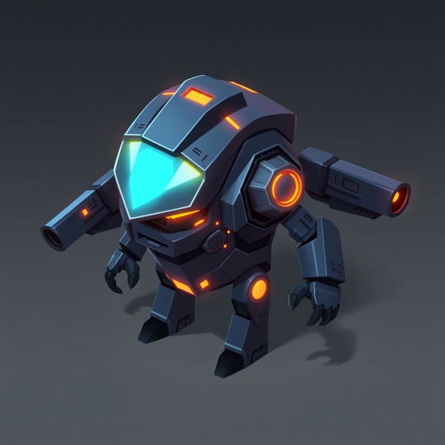 A 2D futuristic enemy minion in an isometric view, showcasing a sleek, angular design with robotic features