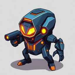 A 2D futuristic enemy minion in an isometric view, showcasing a sleek, angular design with robotic features