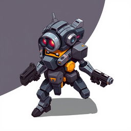 A detailed 2D illustration of a futuristic enemy minion, designed in an isometric perspective