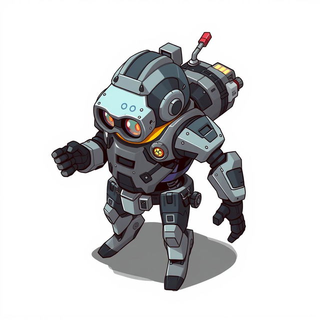 A detailed 2D illustration of a futuristic enemy minion, designed in an isometric perspective