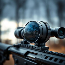 A detailed and close-up view of a high-quality femur rifle scope, showcasing its sleek design and intricate mechanics