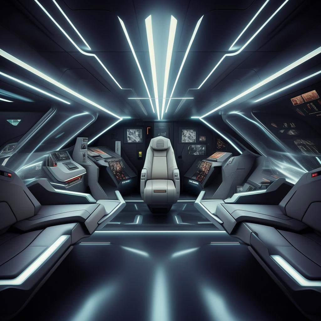 interior of futuristic fighter jet with glass panel demarcating front cabin from back cabin