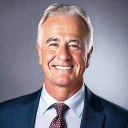 Generate an image of a professional headshot of a mature white male, dressed in business attire, exhibiting a confident and approachable demeanor