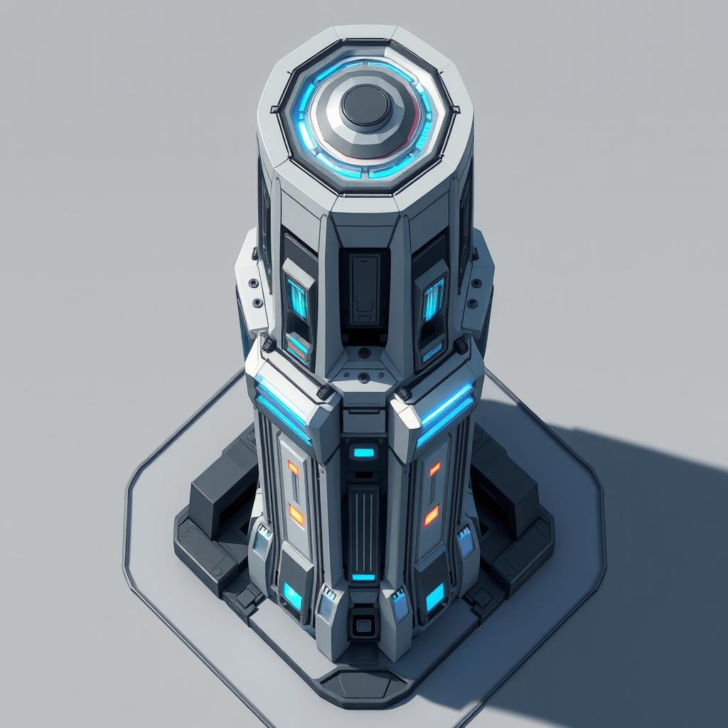 A detailed 2D illustration of a futuristic pylon, designed from a top-down perspective