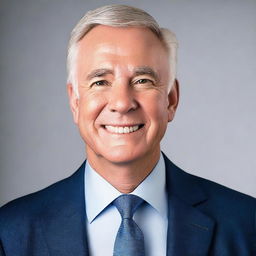 Generate an image of a professional headshot of a mature white male, dressed in business attire, exhibiting a confident and approachable demeanor