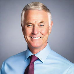 Generate an image of a professional headshot of a mature white male, dressed in business attire, exhibiting a confident and approachable demeanor