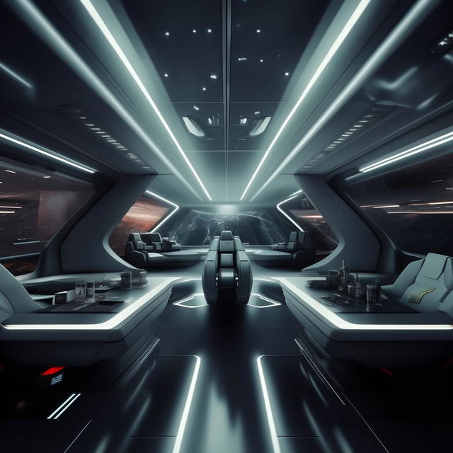 interior of futuristic fighter jet with glass panel demarcating front cabin from back cabin