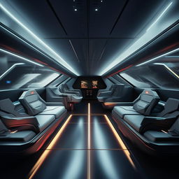 interior of futuristic fighter jet with glass panel demarcating front cabin from back cabin