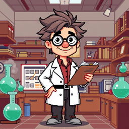 A highly pixelated 16-bit character design of a good guy guide, who serves as an aid to the main character in a retro video game