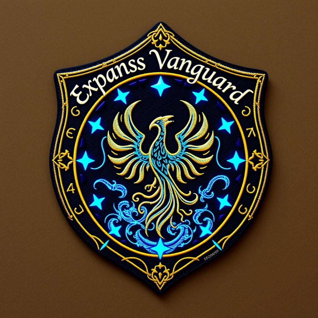 An arcane clothing patch badge for the Expanse Vanguard, featuring a mystical and enchanting design