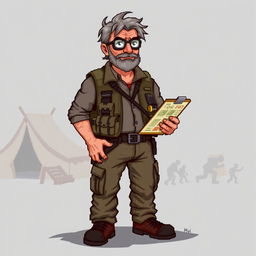 A more realistic yet pixelated 16-bit character design of a survivor guide in a zombie apocalypse