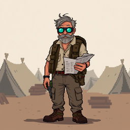 A more realistic yet pixelated 16-bit character design of a survivor guide in a zombie apocalypse