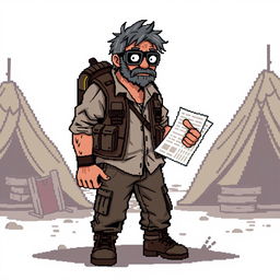 A more realistic yet pixelated 16-bit character design of a survivor guide in a zombie apocalypse
