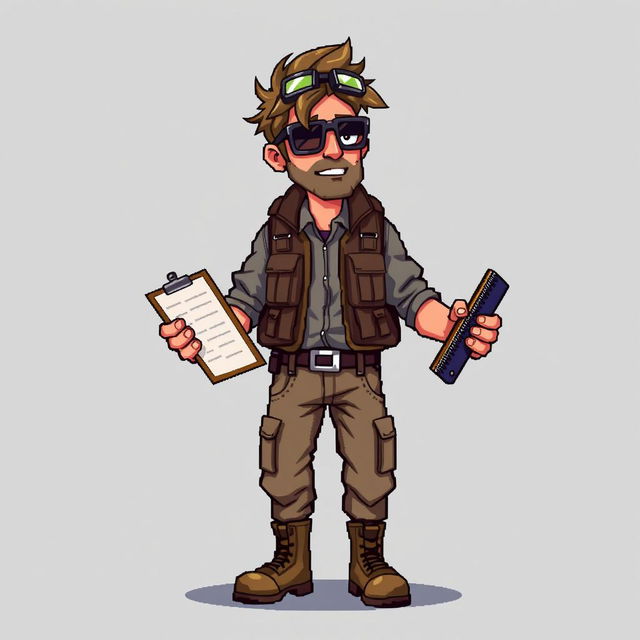 A 16-bit pixel art character design of a good guy guide in a zombie apocalypse