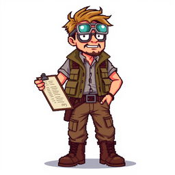 A 16-bit pixel art character design of a good guy guide in a zombie apocalypse