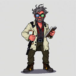 16-bit pixel art character design of a rugged middle-aged scientist in a zombie apocalypse