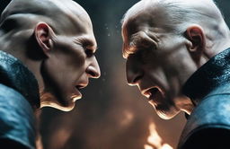 A close-up view of the heated face-off between Lord Voldemort and Geralt of Rivia