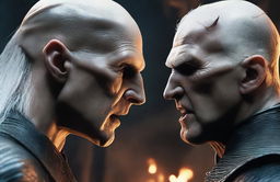 A close-up view of the heated face-off between Lord Voldemort and Geralt of Rivia