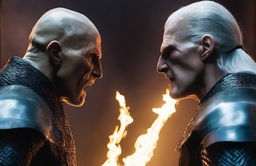 A close-up view of the heated face-off between Lord Voldemort and Geralt of Rivia