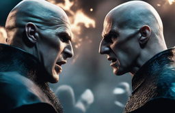 A close-up view of the heated face-off between Lord Voldemort and Geralt of Rivia