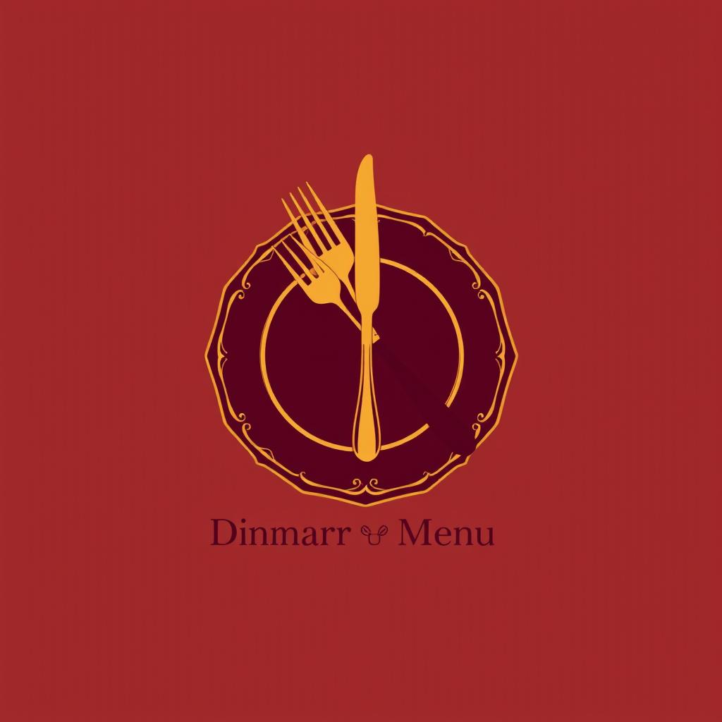 A sleek and modern logo design for a dinner menu, featuring an elegant combination of a fork and knife crossed over a decorative plate