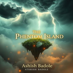 A surreal scene depicting a floating island above a vast ocean, supported by an invisible force