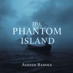 A haunting image of a small, rugged boat making its way through a misty ocean, maneuvering toward a dimly lit, glowing island that emerges from the fog in the distance