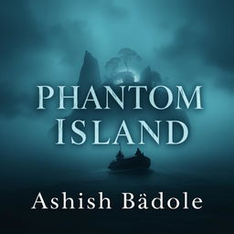A haunting image of a small, rugged boat making its way through a misty ocean, maneuvering toward a dimly lit, glowing island that emerges from the fog in the distance