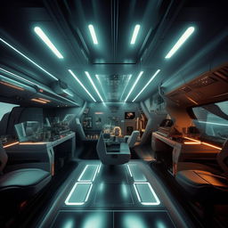 interior of futuristic fighter jet with glass panel demarcating front cabin from back cabin