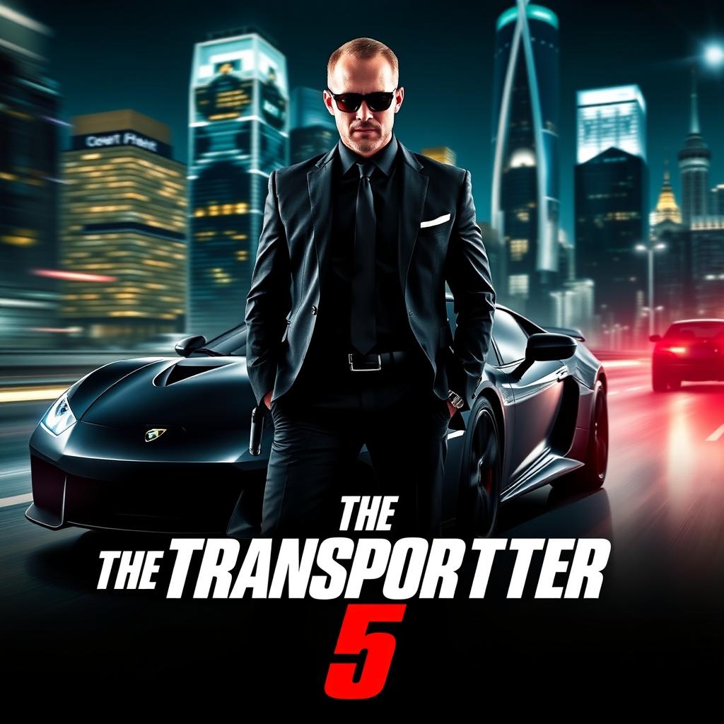 A promotional poster for 'The Transporter 5' (2025) featuring Jason Statham as the iconic transporter
