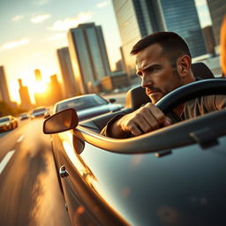A gripping scene from 'The Transporter 5' featuring Jason Statham as Frank Martin, entangled in an action-packed car chase through a bustling city