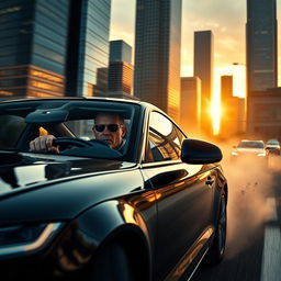A gripping scene from 'The Transporter 5' featuring Jason Statham as Frank Martin, entangled in an action-packed car chase through a bustling city