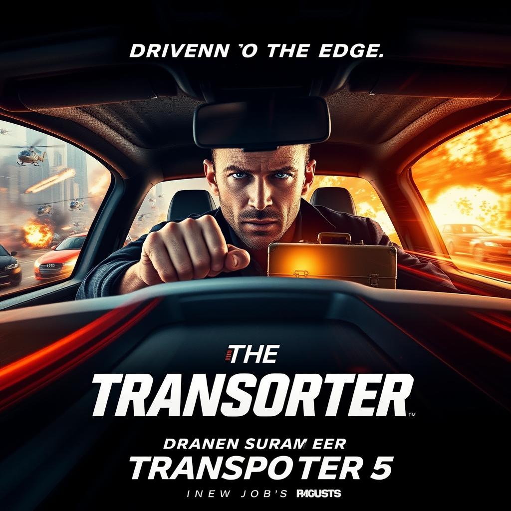 A dynamic poster concept for 'The Transporter 5' (2025) titled 'Driven to the Edge'