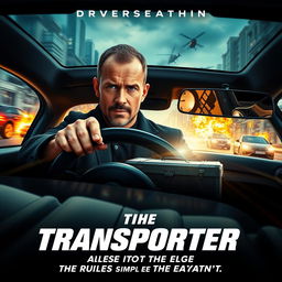 A dynamic poster concept for 'The Transporter 5' (2025) titled 'Driven to the Edge'