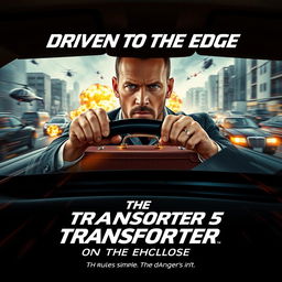 A dynamic poster concept for 'The Transporter 5' (2025) titled 'Driven to the Edge'