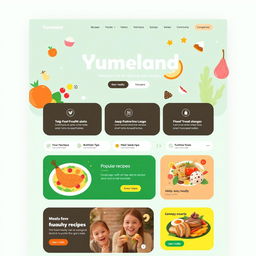 A sleek and modern website design for 'Yumeland', a fictional food-related platform