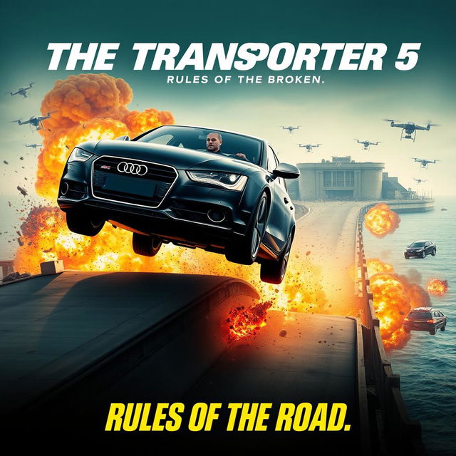 An action-packed poster concept for 'The Transporter 5' (2025) titled 'Rules of the Road'