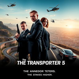An elegant poster concept for 'The Transporter 5' (2025) featuring Frank Martin alongside a new character, potentially a protégé or rival played by a younger actor or actress