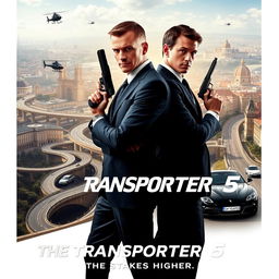 An elegant poster concept for 'The Transporter 5' (2025) featuring Frank Martin alongside a new character, potentially a protégé or rival played by a younger actor or actress