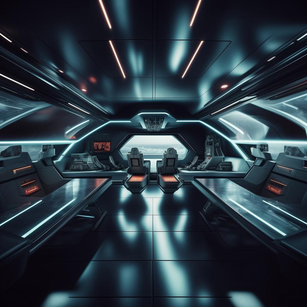 interior of futuristic fighter jet with glass panel demarcating front cabin from back cabin