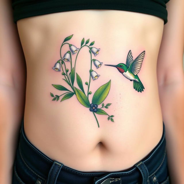 A realistic sternum tattoo designed to sit directly below the breasts, extending along the ribcage and upper stomach without touching the chest