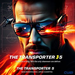 A striking poster concept for 'The Transporter 5' (2025) featuring a close-up of Jason Statham's face, capturing his calm yet intense expression