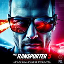 A striking poster concept for 'The Transporter 5' (2025) featuring a close-up of Jason Statham's face, capturing his calm yet intense expression