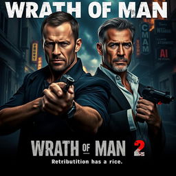 An intense poster concept for 'Wrath of Man 2' (2024) featuring Jason Statham and Scott Eastwood